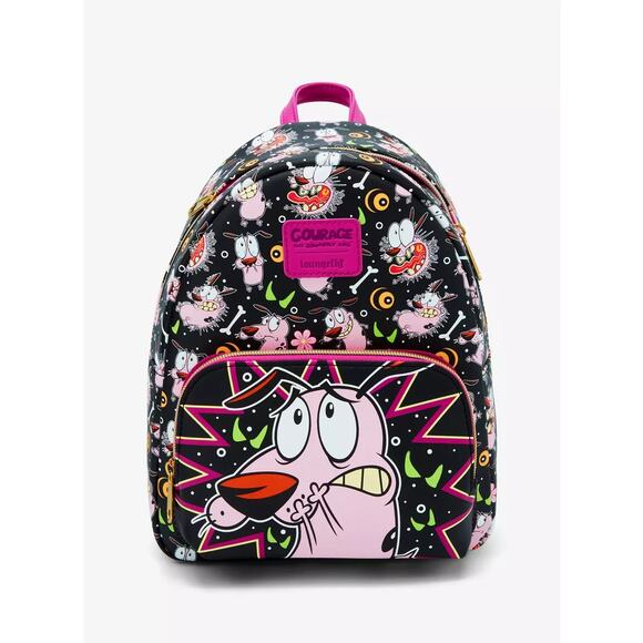 Loungefly Courage The Cowardly Dog Black AOP Mini Backpack - Picture 1 of 4